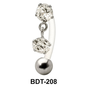 Dual Stone Dangling Belly Piercing BDT-208