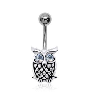 Stone Set Owl Belly Piercing BOWL-02