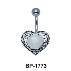 Heart Shaped with White Moonstone Belly Piercing BP-1773