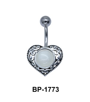 Heart Shaped with White Moonstone Belly Piercing BP-1773