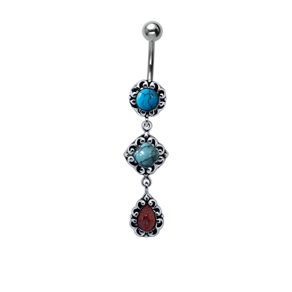 Beautifully Patterned Stone Studded Belly Ring BPBZ-11
