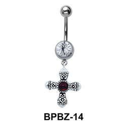 Designer Cross Belly Piercing with Stone BPBZ-14