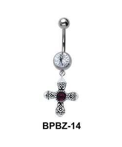 Designer Cross Belly Piercing with Stone BPBZ-14