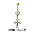 Stone Studded Cross Shaped Belly Piercing BPBZ-15s