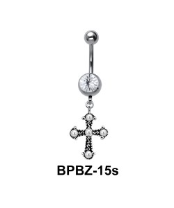 Stone Studded Cross Shaped Belly Piercing BPBZ-15s