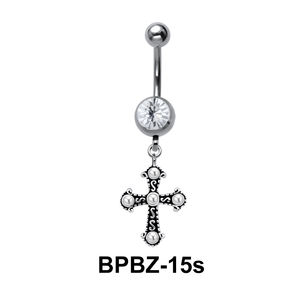 Stone Studded Cross Shaped Belly Piercing BPBZ-15s
