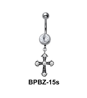 Stone Studded Cross Shaped Belly Piercing BPBZ-15s