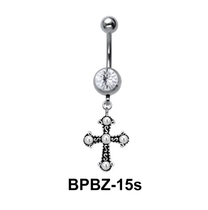 Stone Studded Cross Shaped Belly Piercing BPBZ-15s