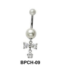 Belly Pearl Ring with Cross CZ BPCH-09