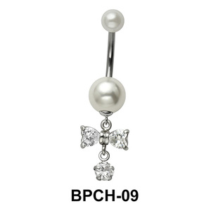 Belly Pearl Ring with Cross CZ BPCH-09