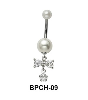 Belly Pearl Ring with Cross CZ BPCH-09