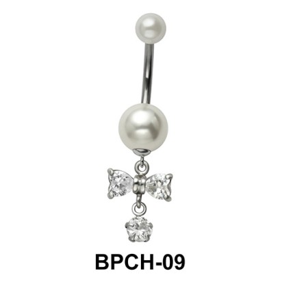 Belly Pearl Ring with Cross CZ BPCH-09