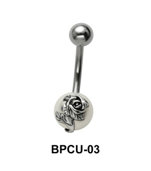 Belly Ring Pearl with Rose Motif BPCU-03