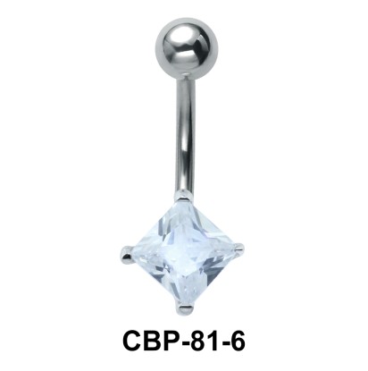 Square Cut Stone Set Belly Piercing CBP-81-6