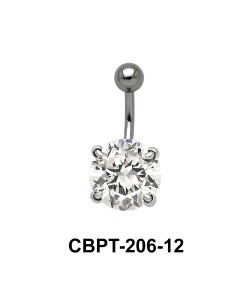 Round Brilliant Prong Set Belly CZ Crystal With Titanium Bar CBPT-206-12