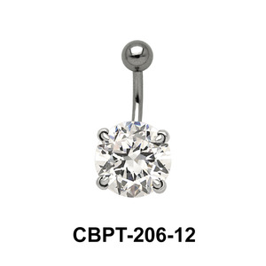 Round Brilliant Prong Set Belly CZ Crystal With Titanium Bar CBPT-206-12