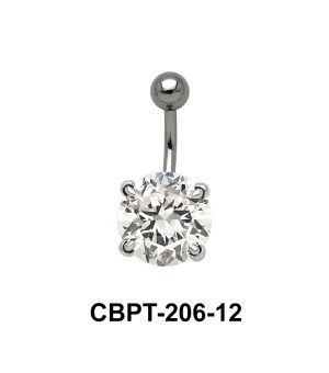 Round Brilliant Prong Set Belly CZ Crystal With Titanium Bar CBPT-206-12