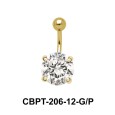 Round Brilliant Prong Set Belly CZ Crystal With Titanium Bar CBPT-206-12