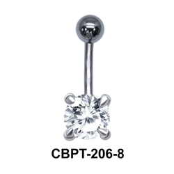 Round Brilliant Prong Set Belly CZ Crystal With Titanium Bar CBPT-206-8
