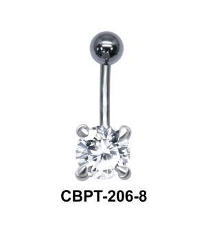 Round Brilliant Prong Set Belly CZ Crystal With Titanium Bar CBPT-206-8