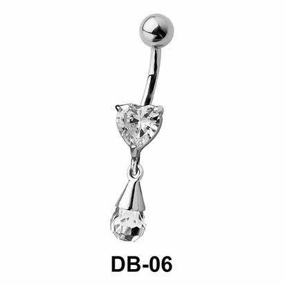 Heart CZ With Dangling Belly Piercing DB-06