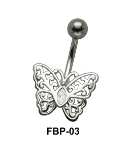 Stone Set Filigree Butterfly Belly Piercing FBP-03