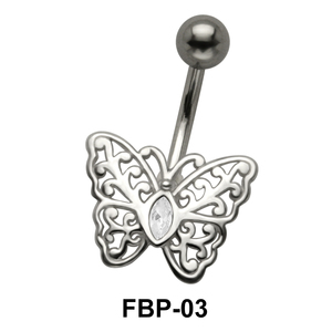Stone Set Filigree Butterfly Belly Piercing FBP-03