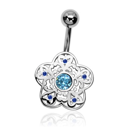 Stone Set Filigree Floral Belly Piercing FBP-04