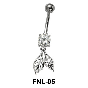 Leaf Shaped Belly Piercing with Stone FNL-05