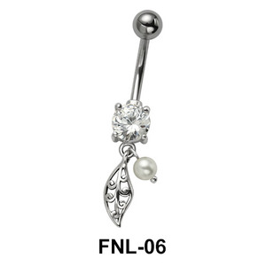 Belly Piercing with CZ and Leaves FNL-06
