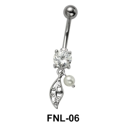 Belly Piercing with CZ and Leaves FNL-06