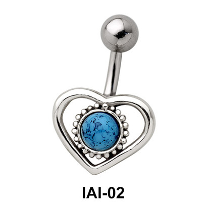 Heart with Stone Belly Piercing IAI-02