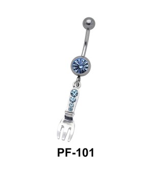 Stones Encrusted Fork Belly Piercing PF-101