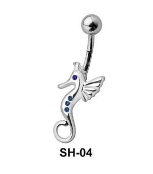 Stone Studded Seahorse Belly Piercing SH-04