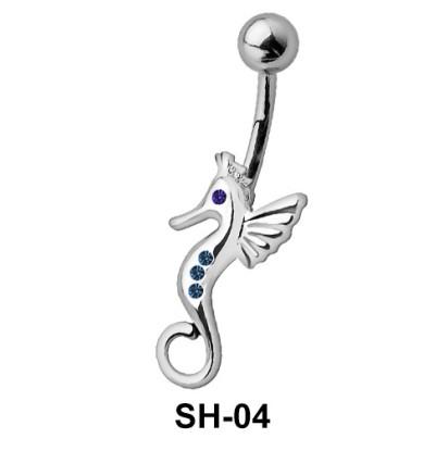 Stone Studded Seahorse Belly Piercing SH-04