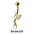 Stone Studded Seahorse Belly Piercing SH-04