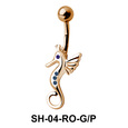 Stone Studded Seahorse Belly Piercing SH-04
