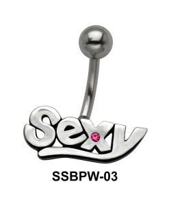 Sexy Script Designed with Stone Belly Piercing SSBPW-03