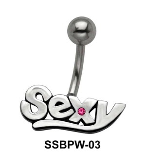 Sexy Script Designed with Stone Belly Piercing SSBPW-03