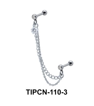 Stone Set Double Chain Upper Ear Piercing TIPCN-110-3