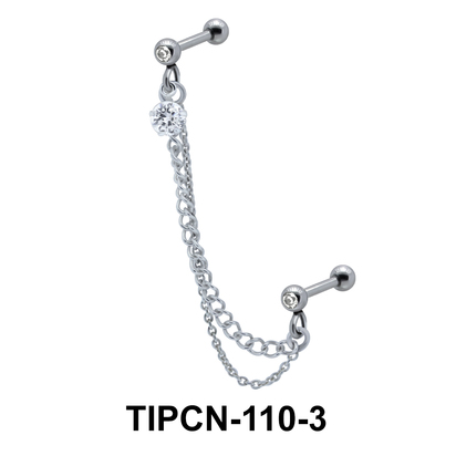 Stone Set Double Chain Upper Ear Piercing TIPCN-110-3