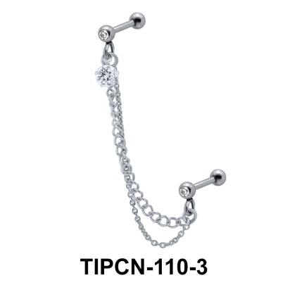 Stone Set Double Chain Upper Ear Piercing TIPCN-110-3