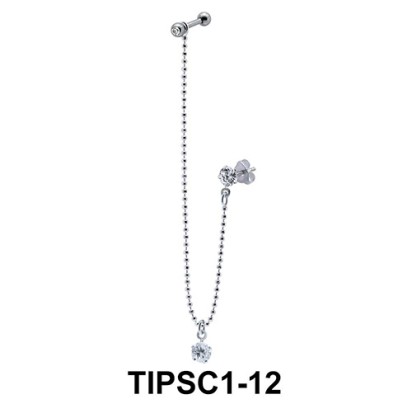 Chain with Stone Ear Piercing with Stud Chain TIPSC1-12