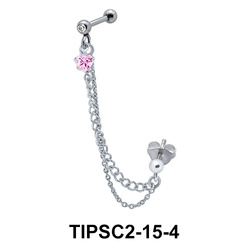 Pink Stone Set Ear Chain Piercing TIPSC2-15-4
