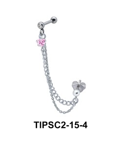 Pink Stone Set Ear Chain Piercing TIPSC2-15-4