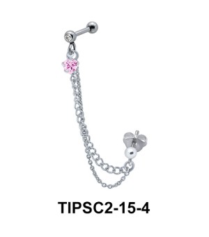 Pink Stone Set Ear Chain Piercing TIPSC2-15-4