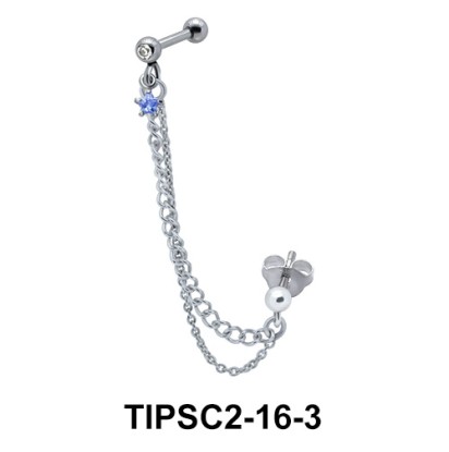 Blue Star Stone Ear Chain Piercing TIPSC2-16-3
