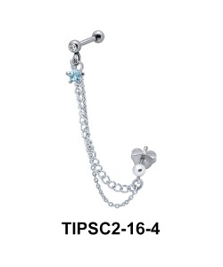 Ear Chain Piercing with Blue Star Stone TIPSC2-16-4