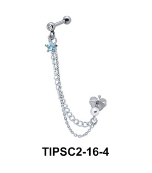 Ear Chain Piercing with Blue Star Stone TIPSC2-16-4