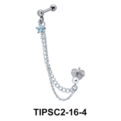 Ear Chain Piercing with Blue Star Stone TIPSC2-16-4